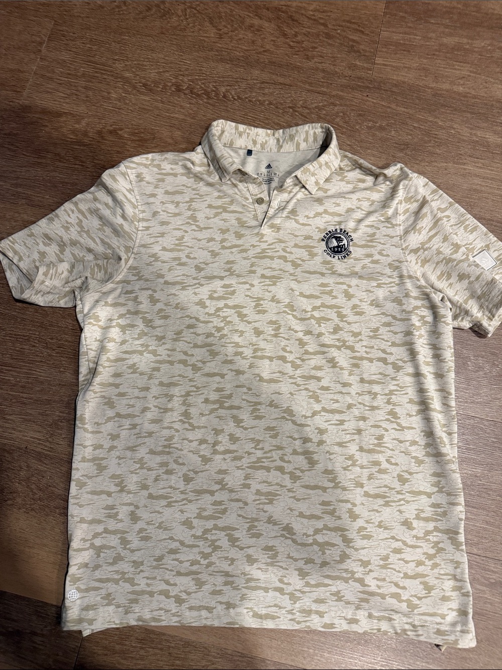 Pebble Beach Golf Links adidas Men's Beige Camo Polo Shirt with Embroidered Logo